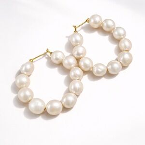 Classic Pearl Hoop Earrings with Gold Accents - White Pearls